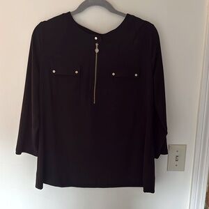 Anne Klein dress shirt with gold cent pieces - zipper neck